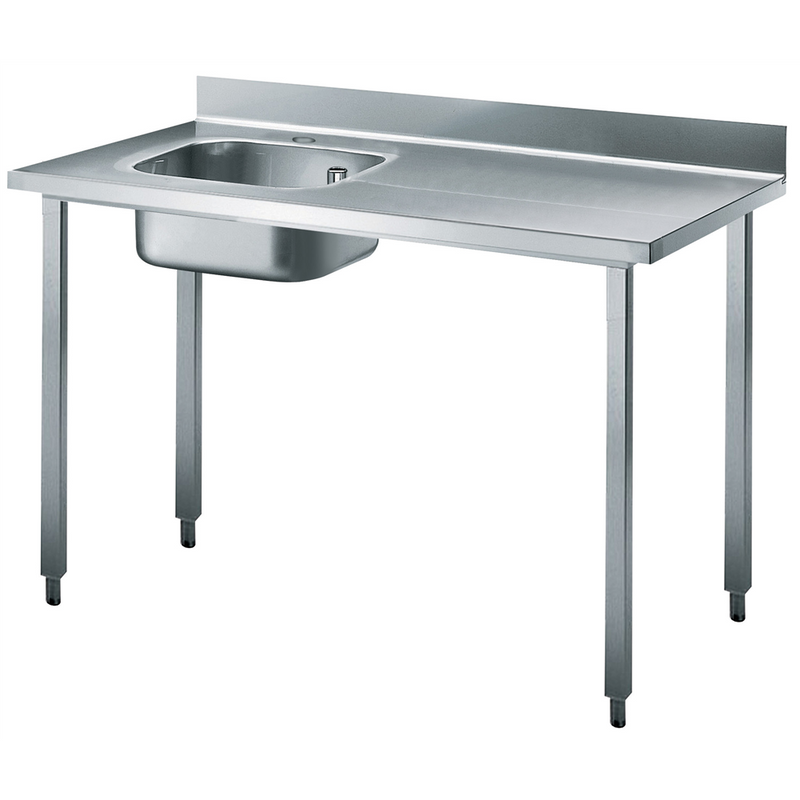 Zanussi rustfrit stålbord med vask i venstre side - 70 cm dyb - 140 cm bred