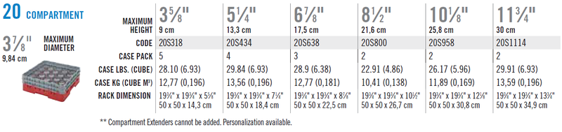 Cambro base frame - 20 compartments - 50x50 cm - For glasses up to Ø9.84 cm