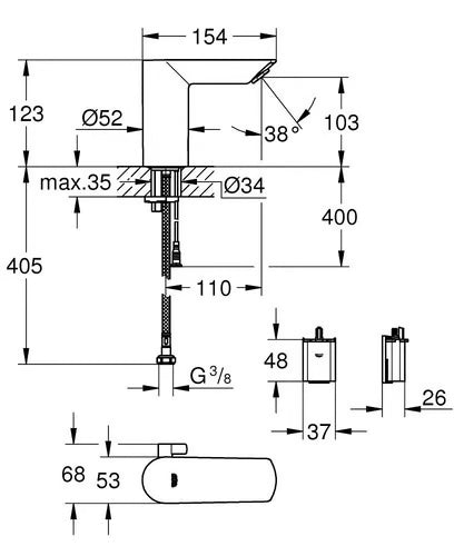 GROHE BauCosmo E berøringsfrit håndvaskarmatur 6V krom