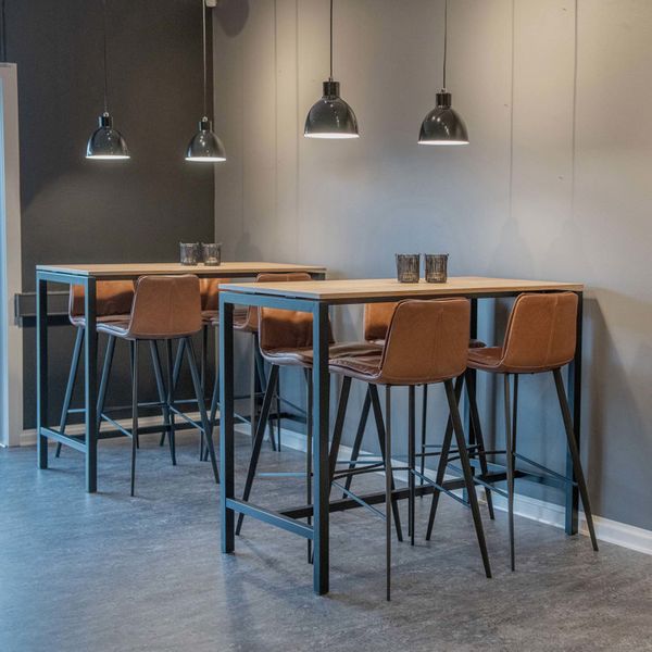 Højbord til kantine og restaurant - Decor-laminat eg - 130 x 70 cm - Indendørs