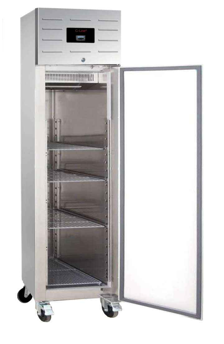 Smalt lagerkøleskab, SS201 stål - Tefcold GUC50 - 42 DB - 0,9 Kw/24 timer (GN 1/1)