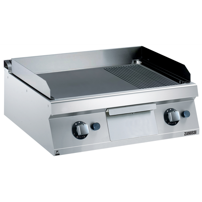 Zanussi EVO700 - Gas stegeplade - Naturgas/flaskegas - 1/3 riller & 2/3 glat - Mat krom - 14 kW - 80 cm