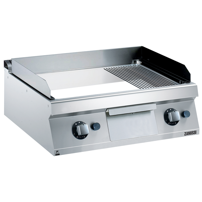 Zanussi EVO700 Gas stegeplade - Naturgas/flaskegas - 1/3 riller & 2/3 glat - Krom - 14 kW - 80 cm