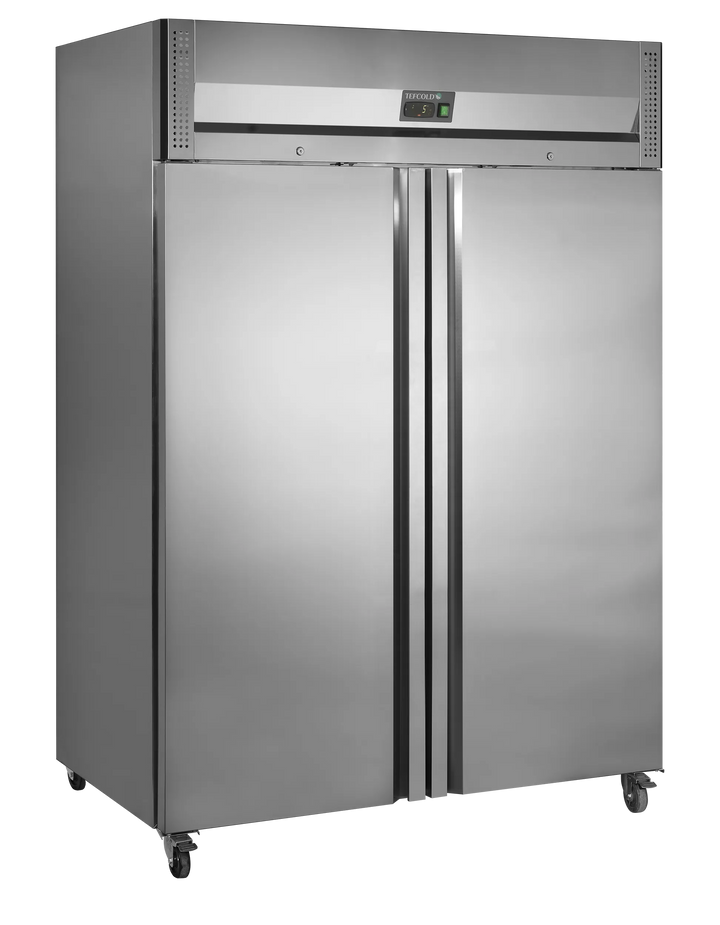 Lagerkøleskab dobbelt - Tefcold RK1420X1 - 47 DB - 1,27 kW/24 timer (GN 2/1)