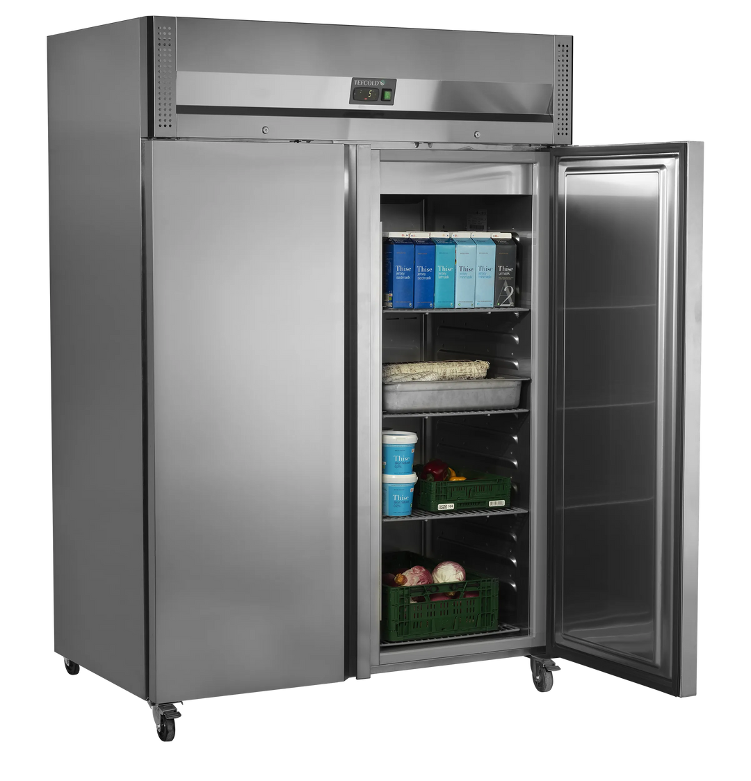 Lagerkøleskab dobbelt - Tefcold RK1420X1 - 47 DB - 1,27 kW/24 timer (GN 2/1)