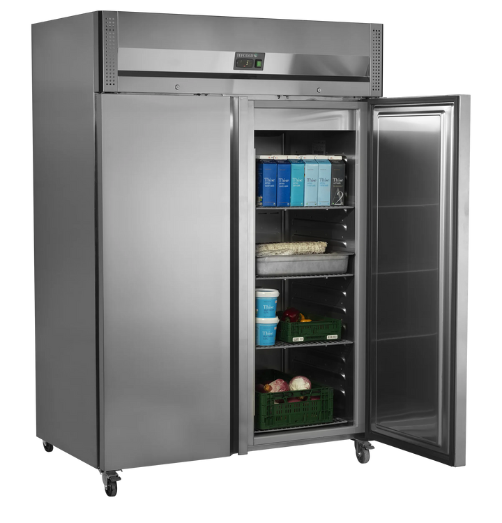 Lagerkøleskab dobbelt - Tefcold RK1420X1 - 47 DB - 1,27 kW/24 timer (GN 2/1)