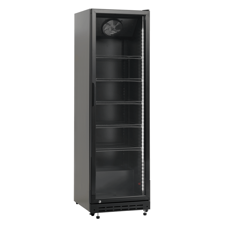 Sort køleskab med glaslåge - Scancool SD 430 BE - 360 liter - 50 dB - 1,95 Kw/24 timer