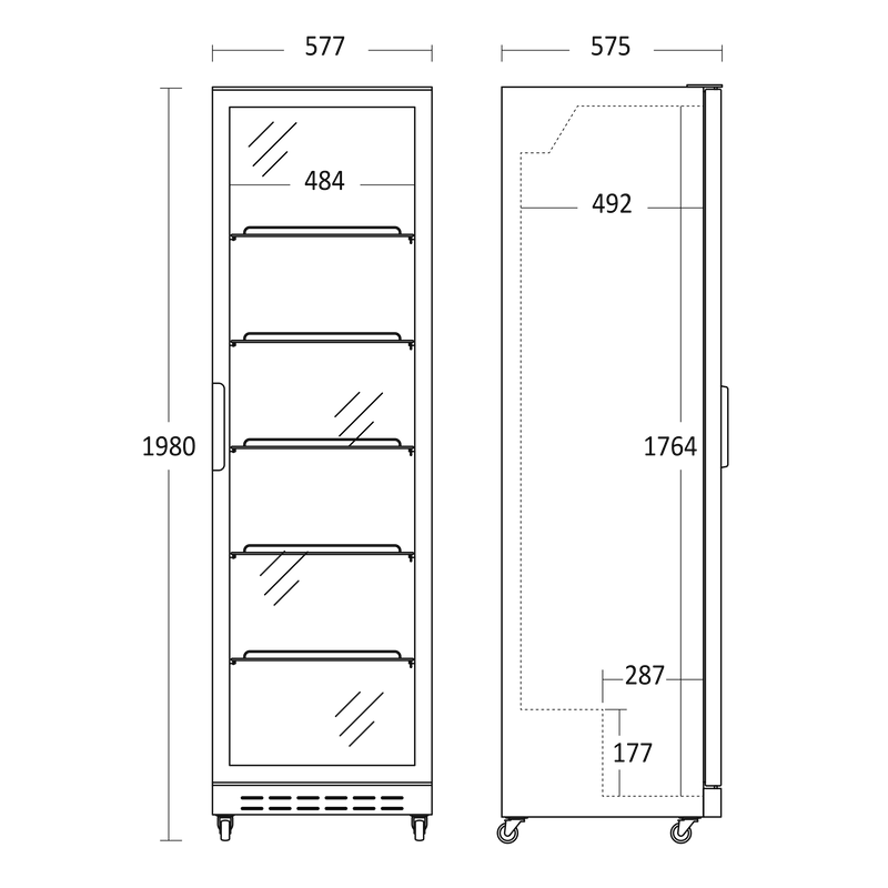 Sort køleskab med glaslåge - Scancool SD 430 BE - 360 liter - 50 dB - 1,95 Kw/24 timer