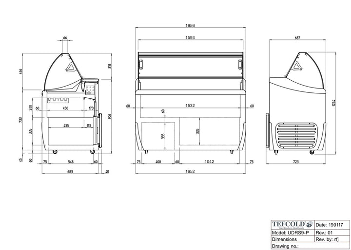Tefcold UDRS9 isdisk - 9 x 5 liter - Vippelåg - Statisk