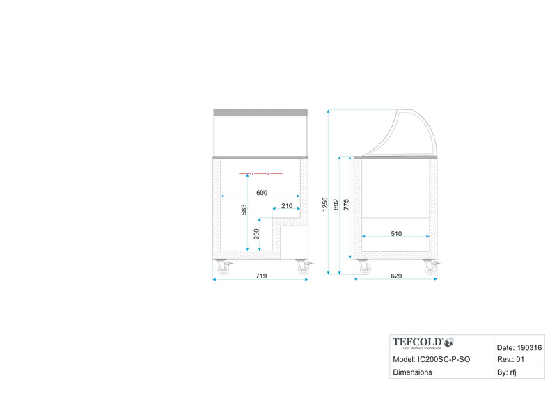 Tefcold IC201SC+SO isdisk - 4 x 5 liter - Skydelåg - Statisk