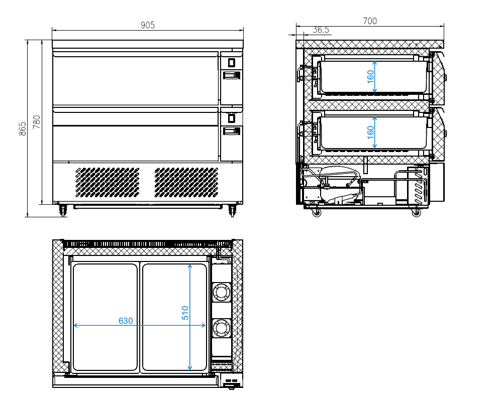 Køleskuffe/fryseskuffe - Tefcold UD2-2 omstilbar - 154 liter - 9,07 kW/24 timer - 54 DB