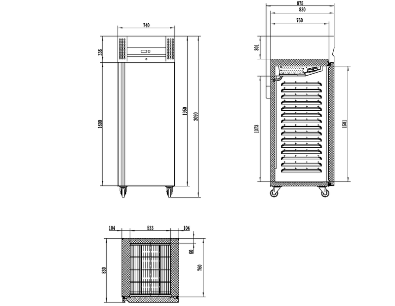 Lagerfryseskab - Tefcold RF710X1 - 393 liter - 48 DB - 3,22 KW/24 timer (GN 2/1)