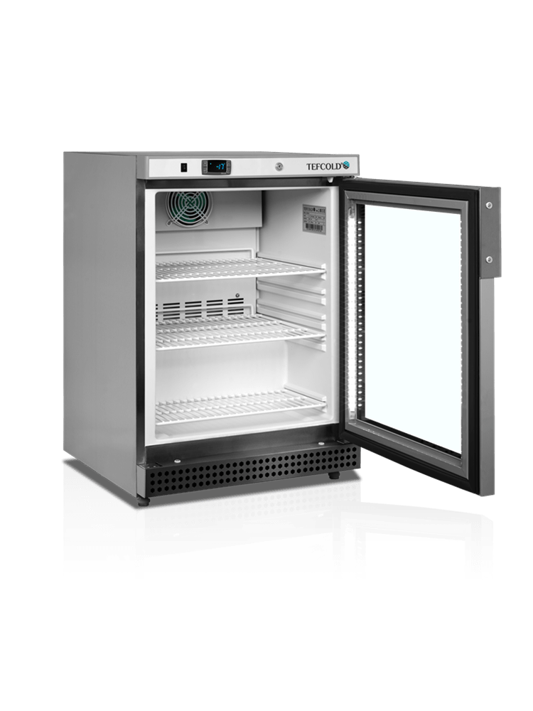 Mini display fryser i rustfrit stål - Tefcold UF200VSG - 120 liter - 40 dB - 6,21 kW/24 timer (Ventileret køl)