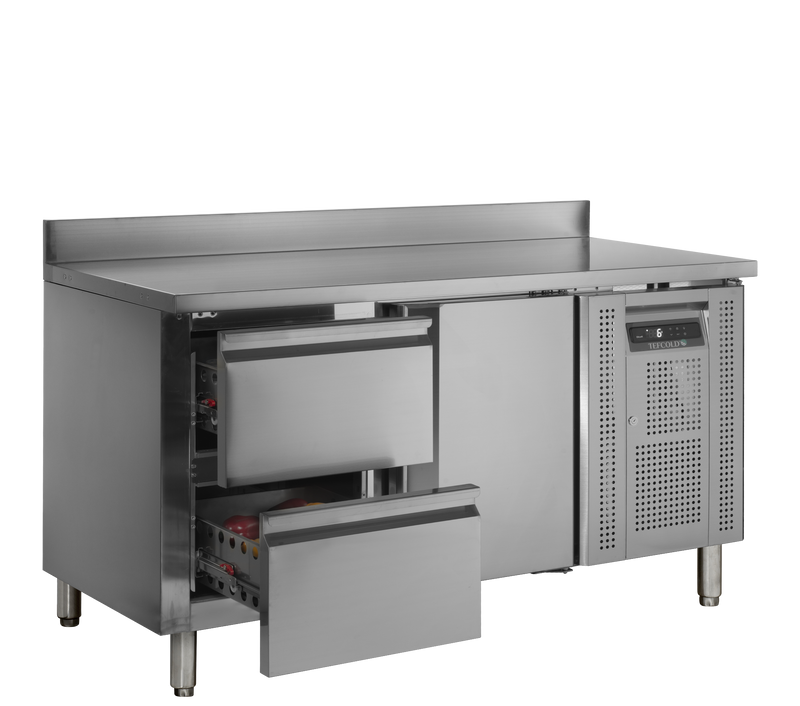 Kølebord med 2 skuffer og 1 dør - Tefcold CK7220 - 272 liter - 1,98 kw/24 timer - 136 cm bred