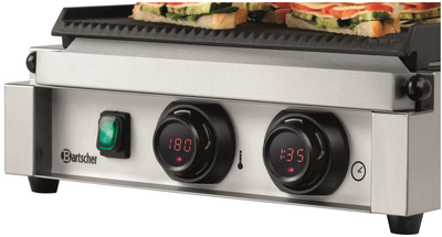 Medium klemgrill m. timer - Bartscher MDI 1R - Rillet - 2,2 kW - 34 x 22 cm plade