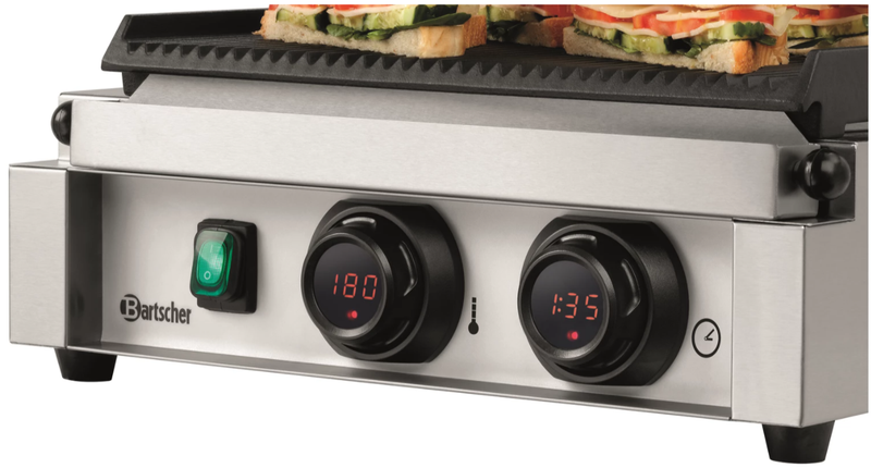 Medium klemgrill m. timer - Bartscher MDI 1R - Rillet - 2,2 kW - 34 x 22 cm plade