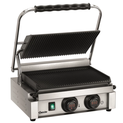 Medium klemgrill m. timer - Bartscher MDI 1R - Rillet - 2,2 kW - 34 x 22 cm plade