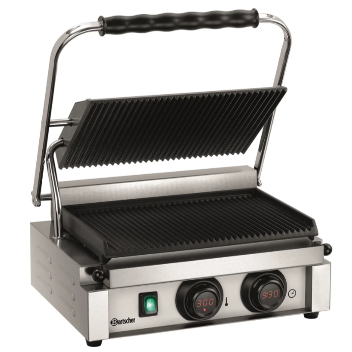 Medium klemgrill m. timer - Bartscher MDI 1R - Rillet - 2,2 kW - 34 x 22 cm plade