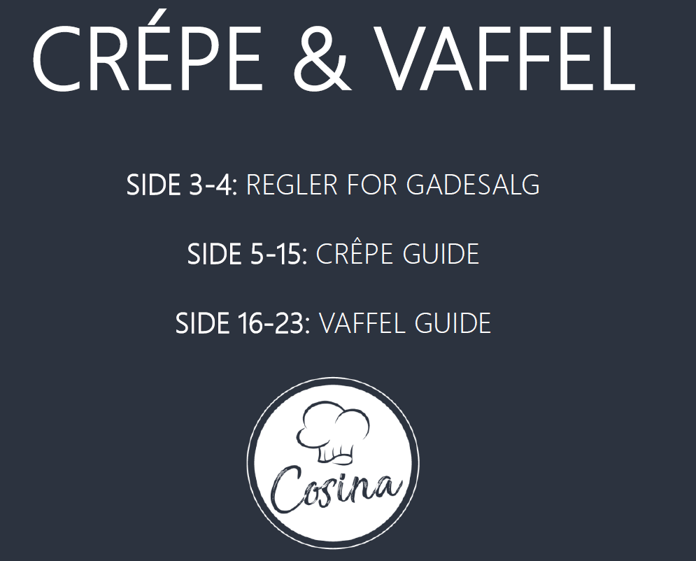 E-bog på 20 sider til opstart af crepe og vaffel med teknik og opskrifter (Sendes kun ved køb af crepe/vaffelmaskine)