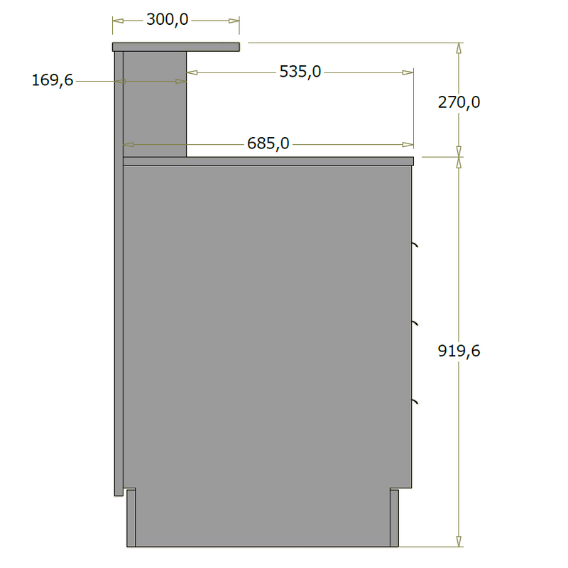 Høj frontdisk til ekspedition (kassedisk) - 55x71x119 cm