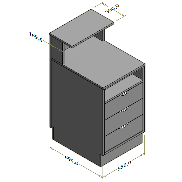 Høj frontdisk til ekspedition (kassedisk) - 55x71x119 cm