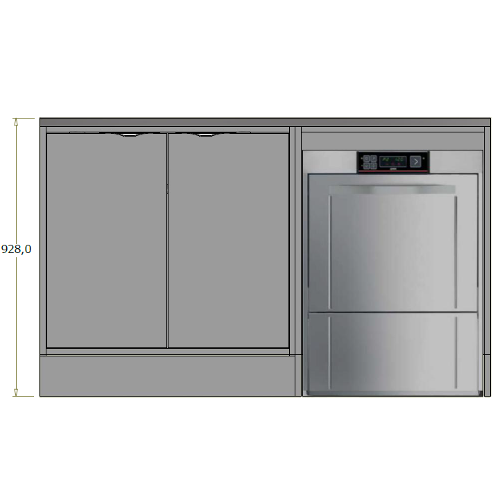 Bagdisk opvaskestation med vask og bordplade i RF stål - 150x70x92,5 cm