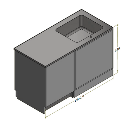 Opvaskestation til kontor og institution - 150x70x92,5 cm - Dansk produceret