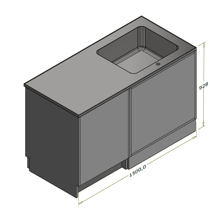 Opvaskestation til kontor og institution - 150x70x92,5 cm - Dansk produceret