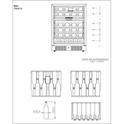 Vinkøleskab - TW200-2F - 5 til 18 °C - Ventileret - 46 flasker - 40 dB - 0,4 kW/24 timer