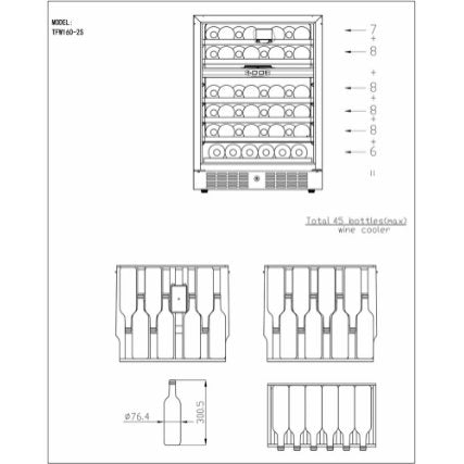 Vinkøleskab - TW200-2F - 5 til 18 °C - Ventileret - 46 flasker - 40 dB - 0,4 kW/24 timer