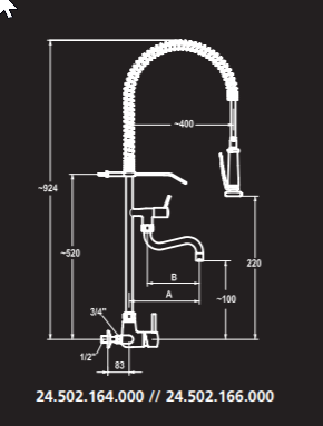 Faucet with spray from KWC 716153.504, Approved for drinking water, (wall mounting)