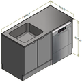 Bagdisk opvaskestation med vask og bordplade i RF stål - 150x70x92,5 cm