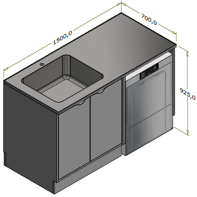 Opvaskestation til kontor og institution - 150x70x92,5 cm - Dansk produceret